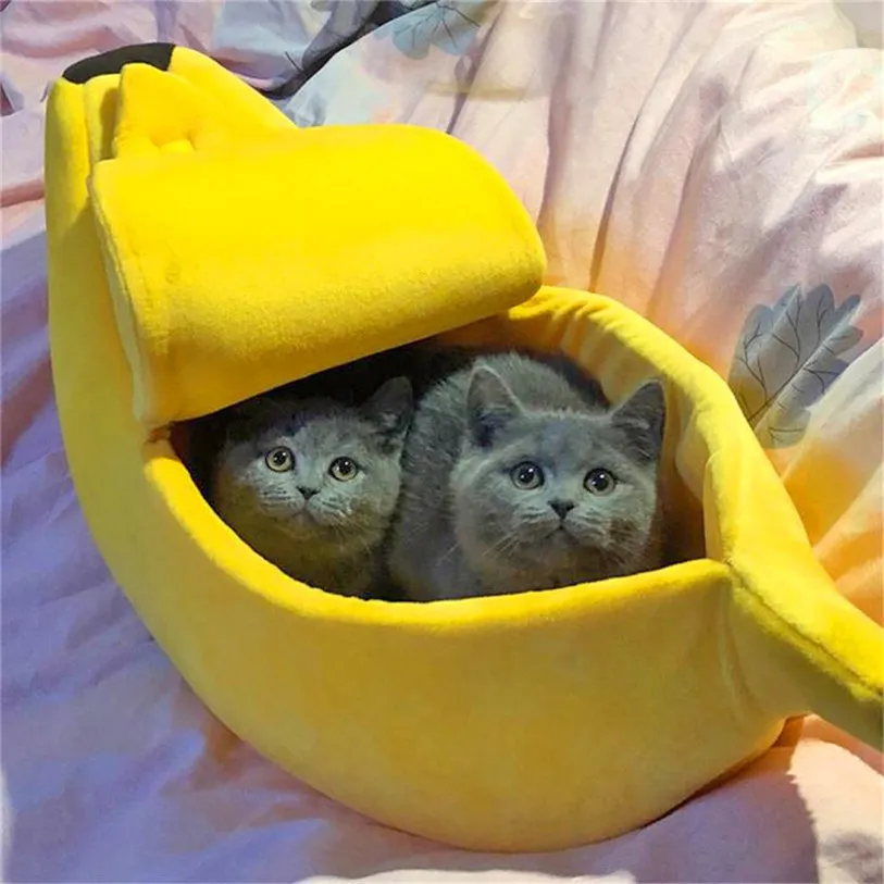 Banana Peel Cat House Cute Looking Banana Bed for Cats Kittens Pet Dog Bed Mat for Small Dogs Soft Plush Padding Cushion 40FB03 (8)
