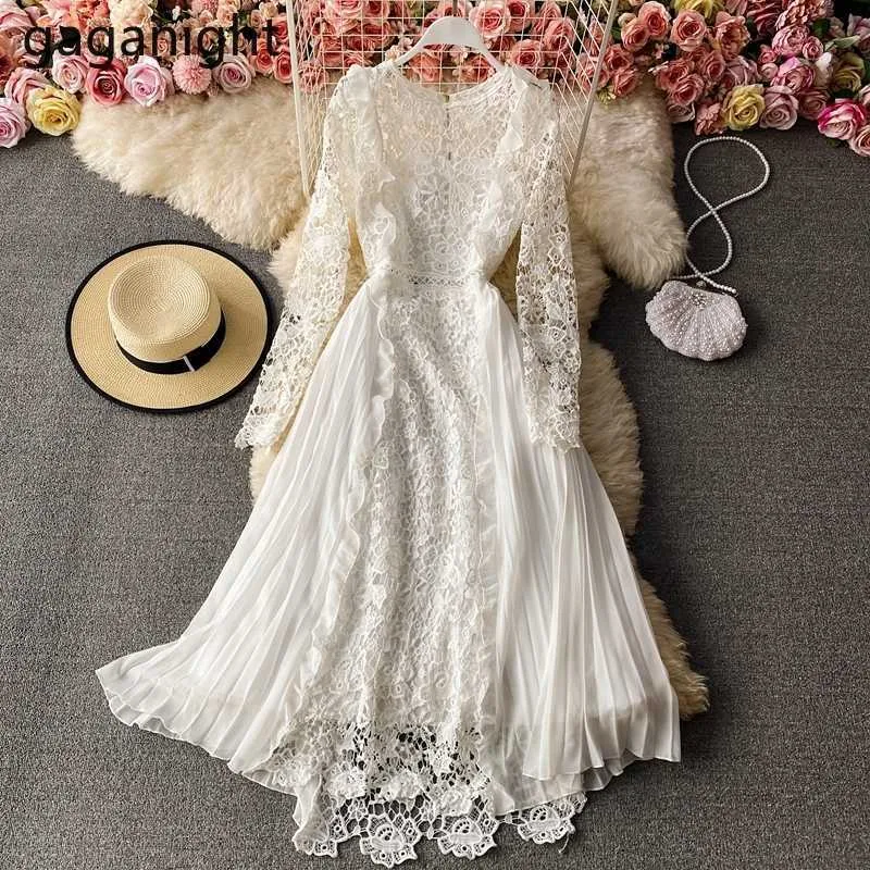 chinese dress ladies Lace Hollow Long Sleeve Stand Collar Irregular Dress – MsDressly