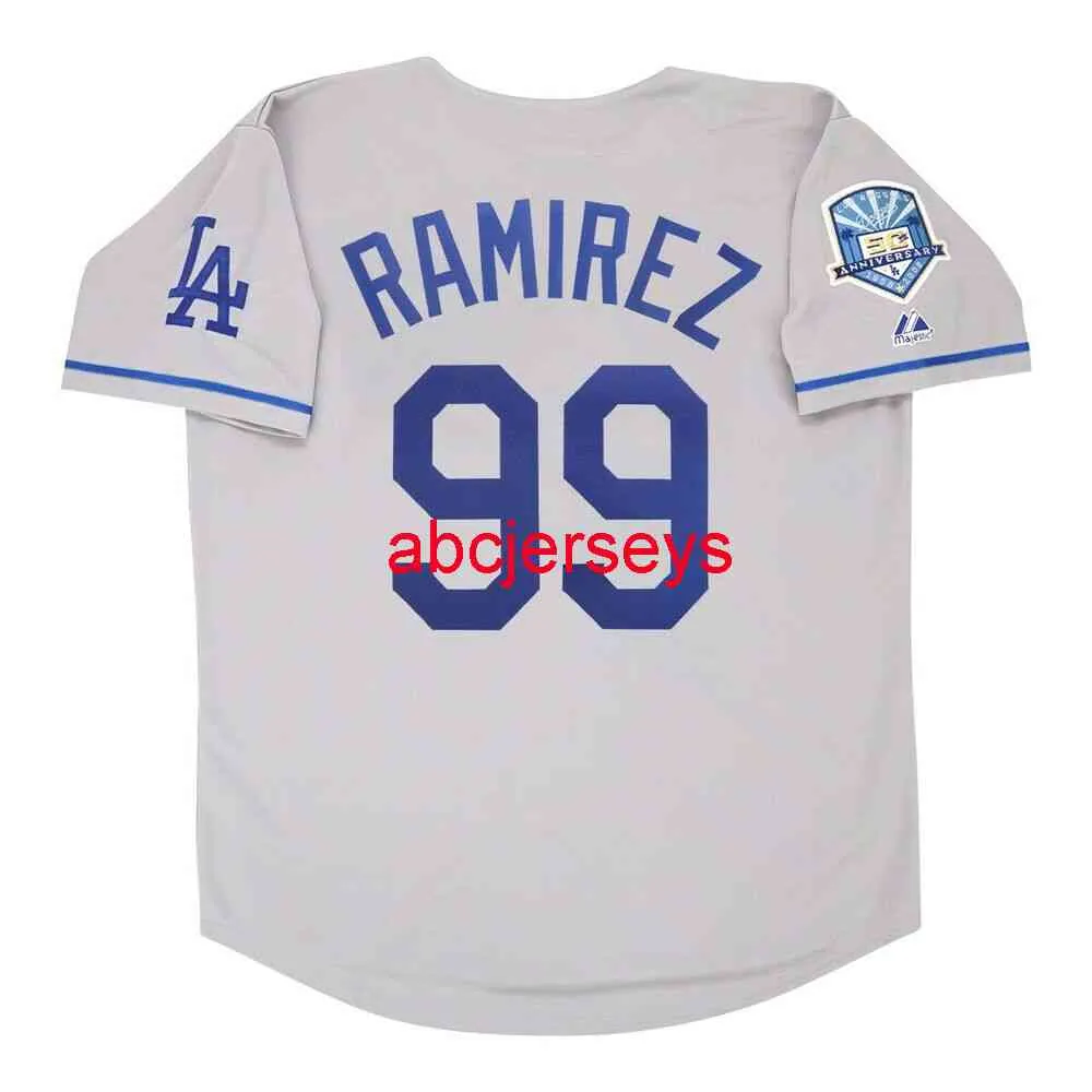 Cosido personalizado Manny Ramirez 2008 Road 50th Anniv Jersey agregar nombre número Baseball Jersey