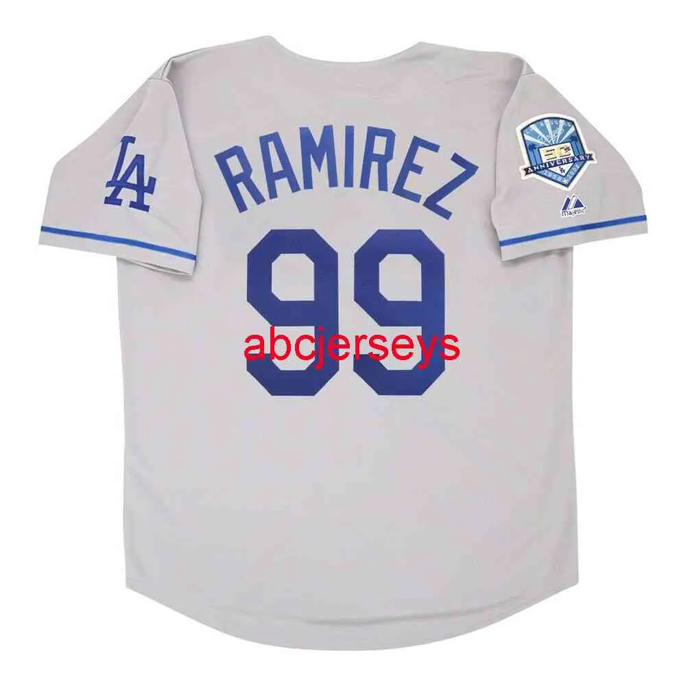 Zszyty niestandardowy Manny Ramirez 2008 Road 50th Anniv Jersey Dodaj numer nazwiska Jersey