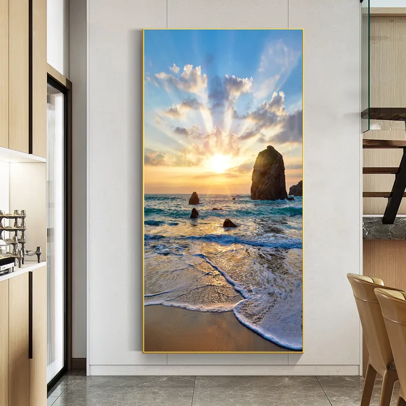 Acheter Toile de peinture de lever de soleil de bateau à voile, vue de nuit de mer, affiches et imprimés de paysage modulaires, images d'art murales, décoration de maison, sans cadre