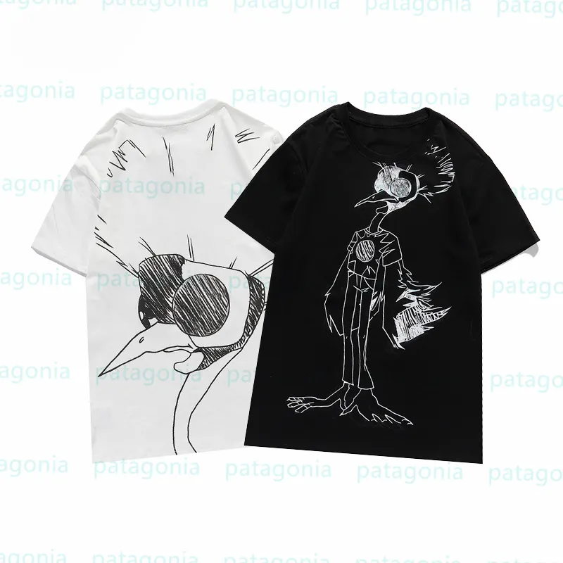 High Fashion Sketch Bird Printing T-shirts Mens Katoen Ademend Tees Polos Mannen Dames Casual Tops Size S-2XL