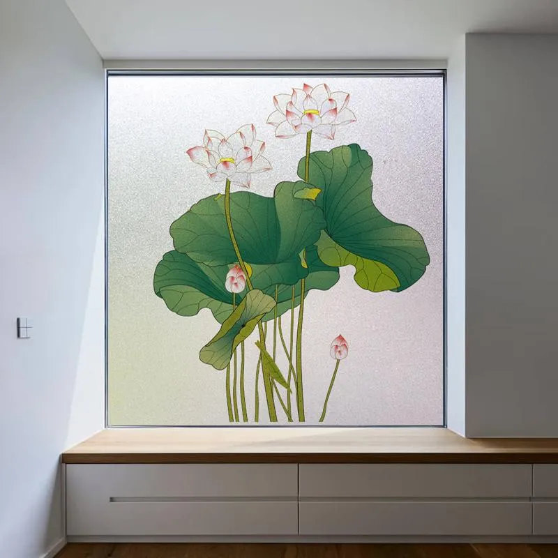 Fönsterklistermärkear anpassade storlekar fönsterglasfilmer färgad dörr frostat / 3d etsad / transparent lotus för köksbadet