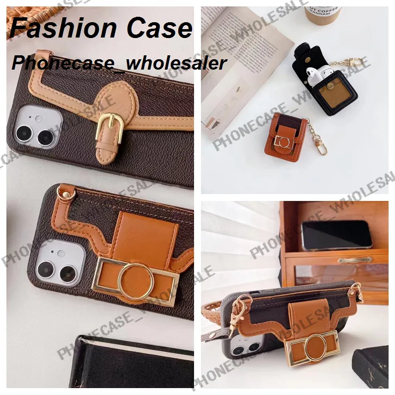 Projektant mody crossbody iPhone Phone Case 15 14 13 11 16 Pro Max Xs XS XR XSMAX 7 8 Plus Portfel z karty skórzanej z AirPods 1 2 3 4 Cover Logo Box