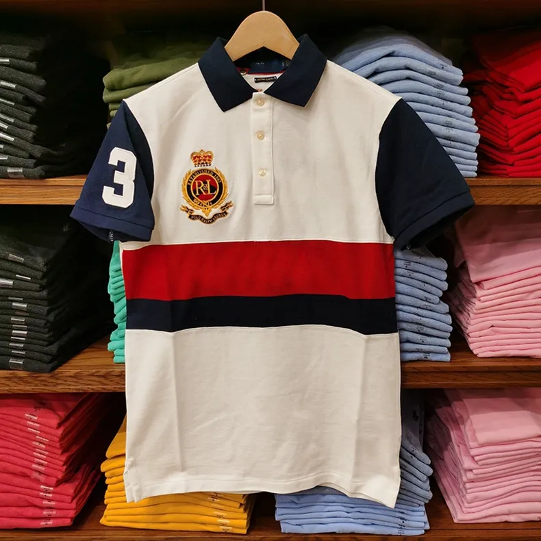 Hurtownie wysokiej jakości klapa męska koszulka polo haft haft T-shirt z krótkim rękawem top 100% bawełna