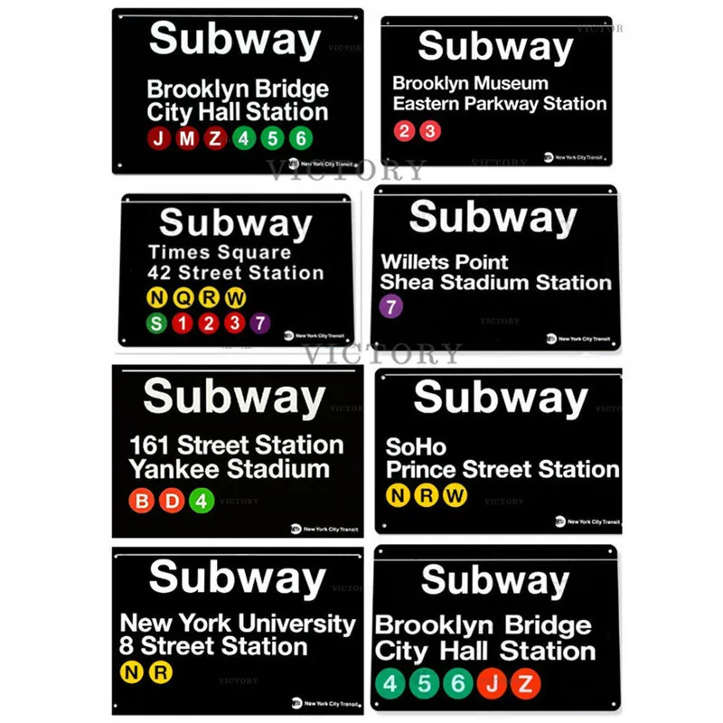 Metal Tin Sign Vintage Plaque New York Subway Times Square Metal Garage Metal Plate Wall Decor for Bar Pub Club Decoration Q0723