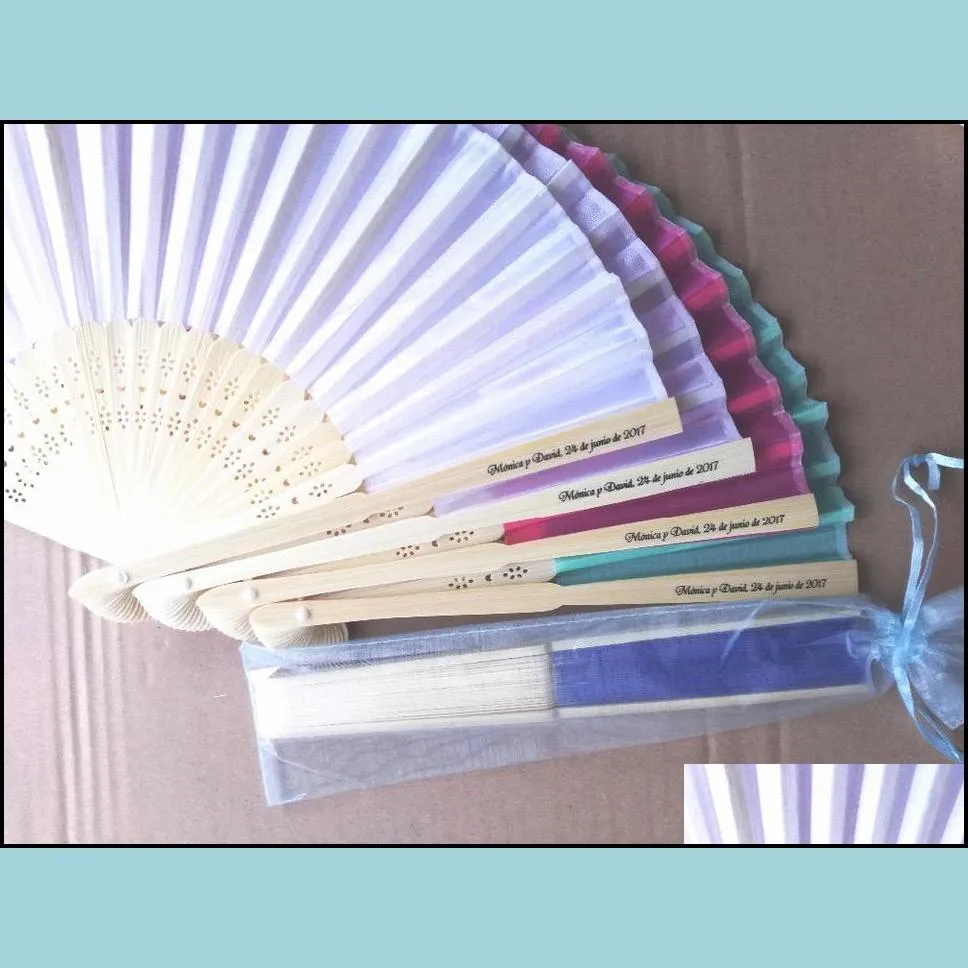 Personalized hand fans gift with pouch wedding door gifts bridal shower favors 50pcs lot free shipping wholesales