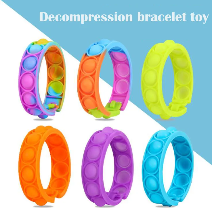 Push Bubble Silicone Armbanden Decompressie Fidget Pop Finger Toys Armband Puzzel Pers Stress Polsband Sensory Tie-geverfde Snap Ring Sale Kindergeschenken