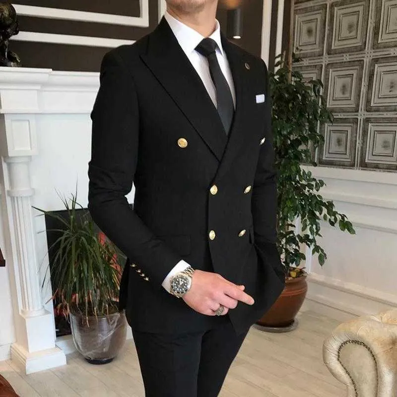 Tailor Made Fashion Peak Revers Blanc Hommes Robe De Bal De Mariage Costumes Double Boutonnage Hommes Costumes Groom Tuxedo Party 2 Pièces Ensemble X0909