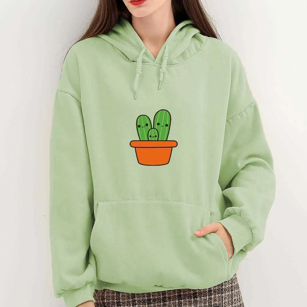 Felpa con cappuccio in cotone con cappuccio a maniche lunghe Cactus a maniche lunghe da donna Felpa con cappuccio invernale Felpa con cappuccio con grafica a fumetti Abbigliamento Kawaii Estetica Y0820