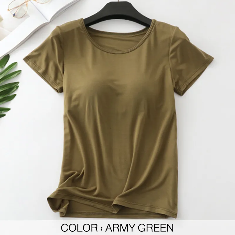 Sexy Korean Modal Gym Shirts Women With Built In Bra, Padded Push Up, And  Stretchable Short Sleeves For Women SA0762 210310 From Lu02, $17.37