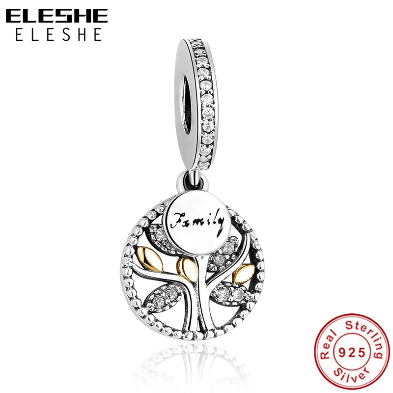 Lüks 925 Ayar Gümüş Aile Ağacı Kübik Zirkonya Boncuk Charms Ile Fit Orijinal Pandora Charm Bilezik DIY Otantik Takı Q0531