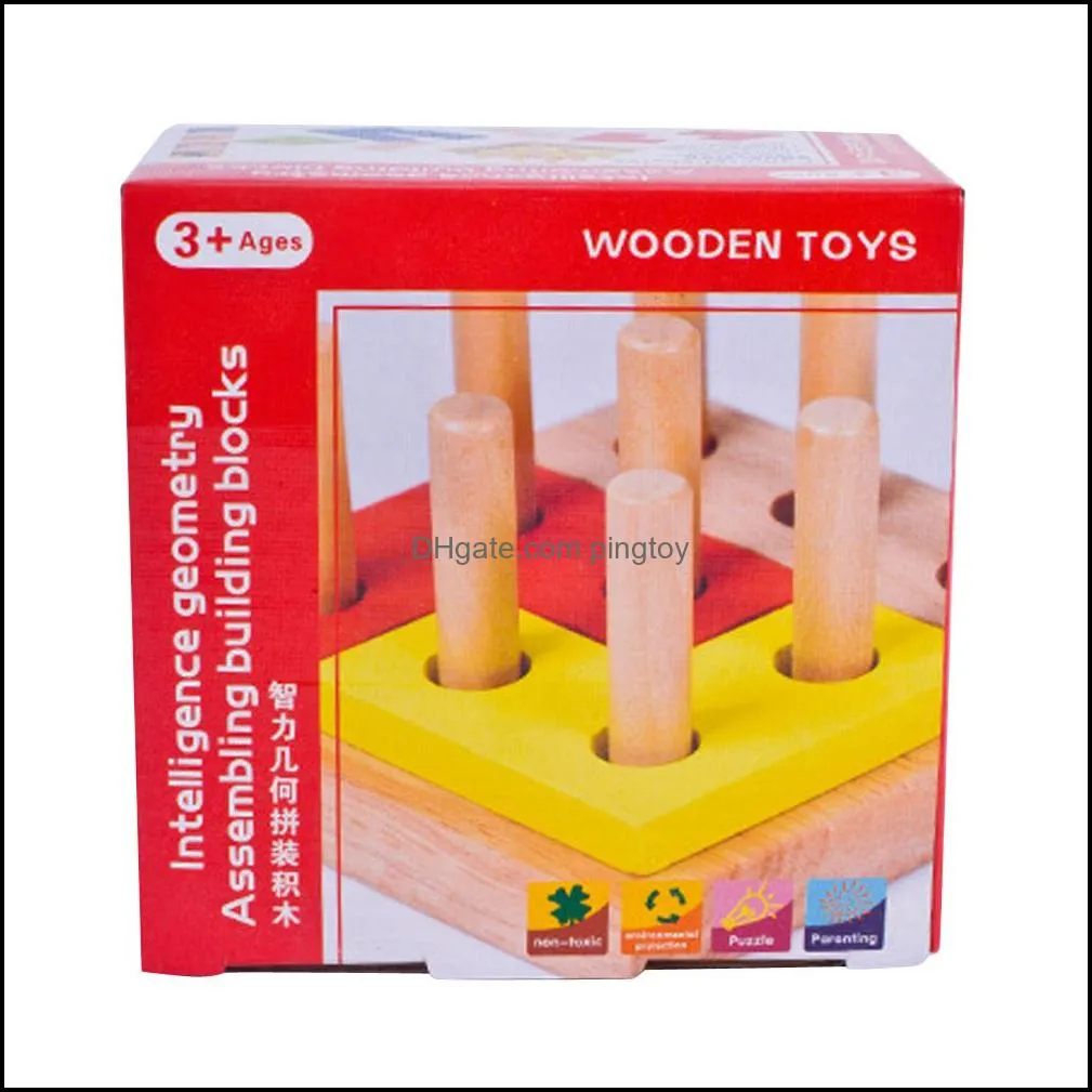 Wooden Column Shapes Stacking Toys Baby Preschool Educational Geometric Sorting Board Blocks Montessori Building Blocks