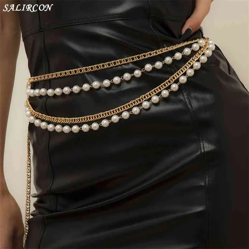 Kpop multicouche Imitation perle taille chaîne ceinture Sexy charme couleur or ceinture robe de soirée décoration mode bijoux de corps