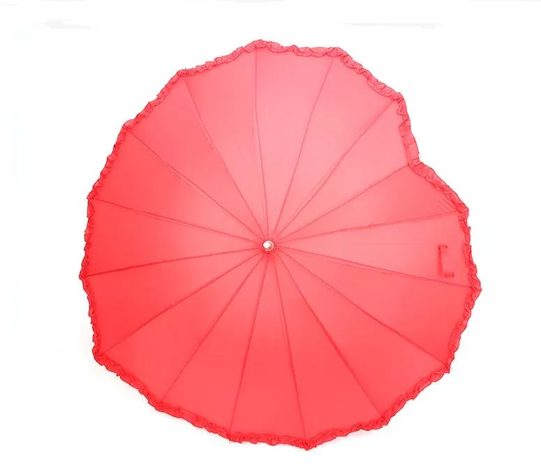 Red Heart Shape Umbrella Romantic Parasol Long-handled Umbrellas for Wedding Photo Props-Umbrella Valentine`s Day gift SN3122