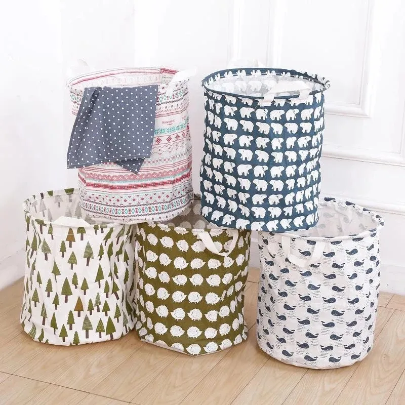 Sublimeringslager Väskor 40x34cmdirty Kläder Förvaring Korg Fällande Vattentät Tvättservice Bomull Linen Fabric Bucket Toy Folding Home med bärbar design