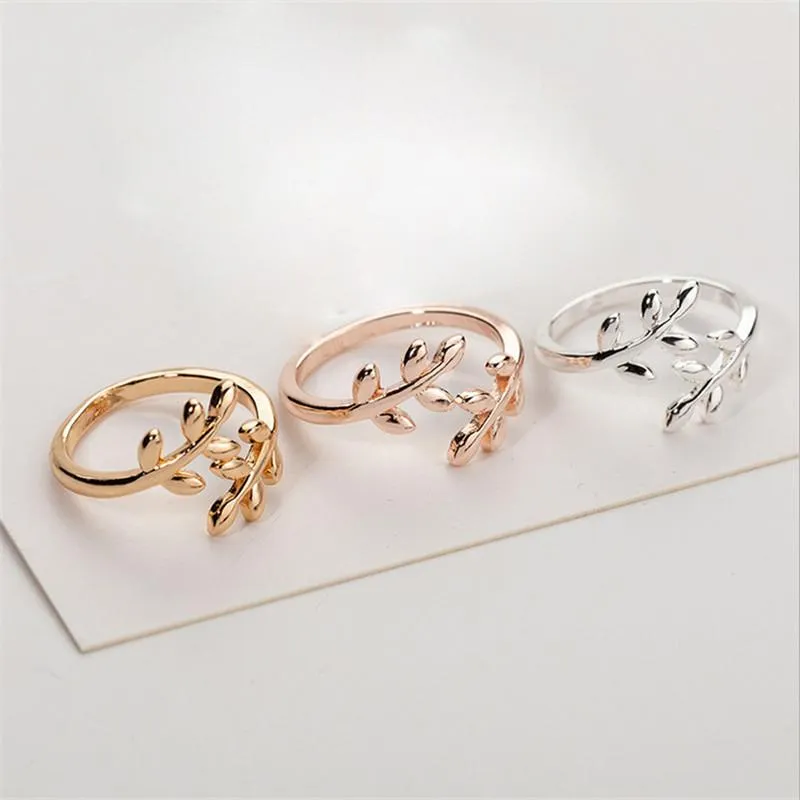 Обручальные кольца открытое кольцо для женщин регулируемые простые ювелирные изделия пальцев женские розовые золотые серебряные оливковое дерево ветка листьев подарок девушка