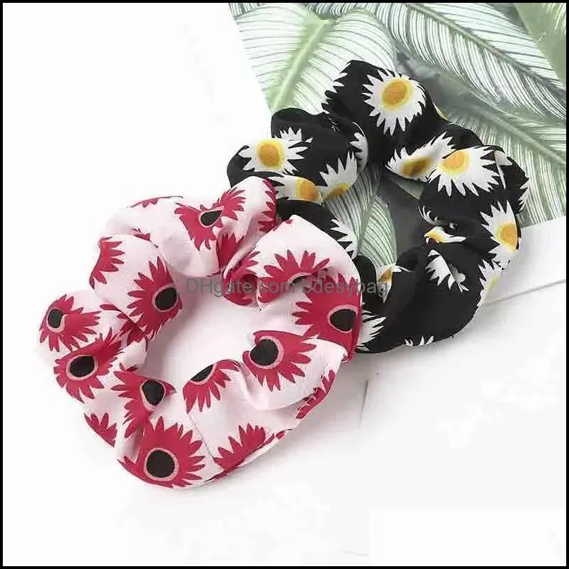 Pink Purple Embroidery Flowers Mesh Scrunchies Daisy Flroal Hair ties Transparent Tulle Organza Hair Ring rope Hair Accessories