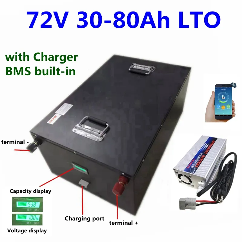 20000 Cykle Litium Tituan 72 V 30AH 50AH 60AH LTO bateria z BMS do skuterów rowerowych wózek widłowy motocykla trójkołowy + ładowarka