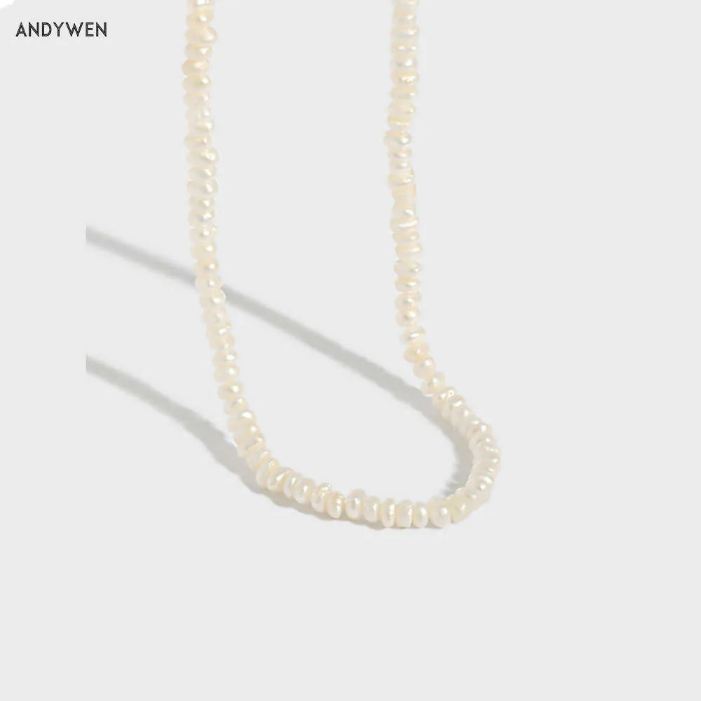 Andywen 925 فضة فاخرة لؤلؤة سحر سلسلة neckalce طويلة المرأة الزفاف طوق صغيرة مجوهرات صخرة الشرير الأزياء