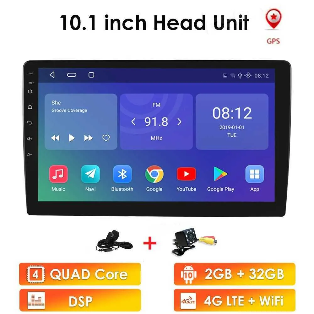 2Din Araba Ses Radyo 9/10 "Android Multimedya Çalar GPS WIFI Autoradio Bluetooth FM MirrorLink Teyp Kaydedici Kamera Mic USB