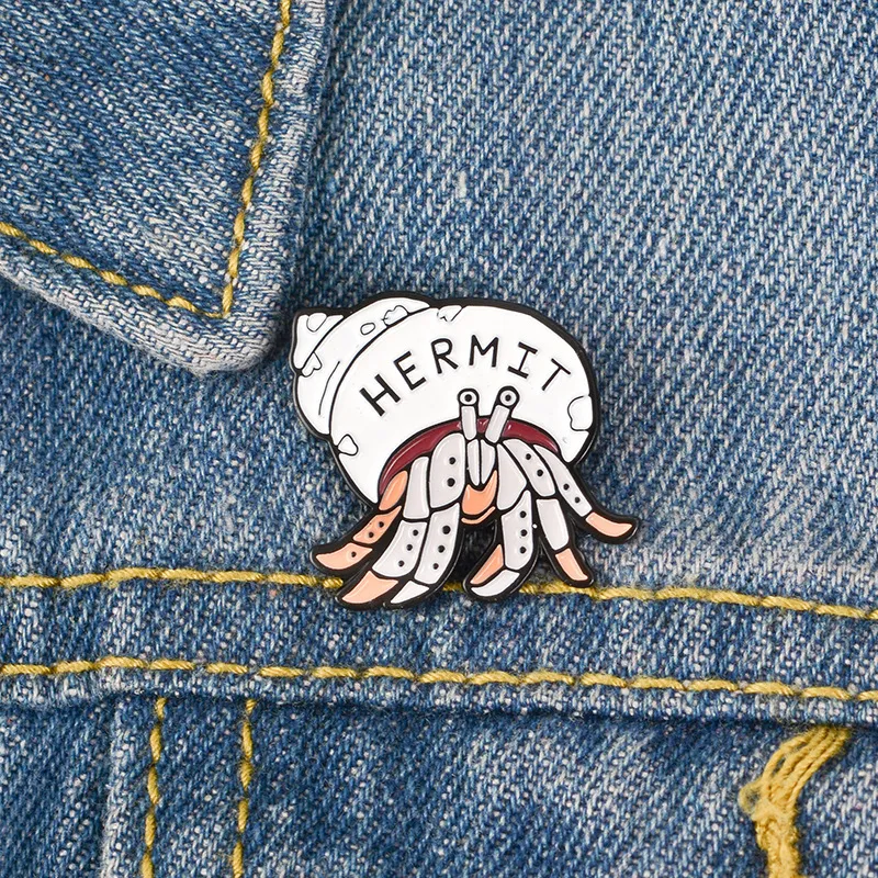 Eremit krabba emalj pins tecknad djur badge brosch lapel pin denim jeans väska skjorta krage introvert smycken gåva till vänner