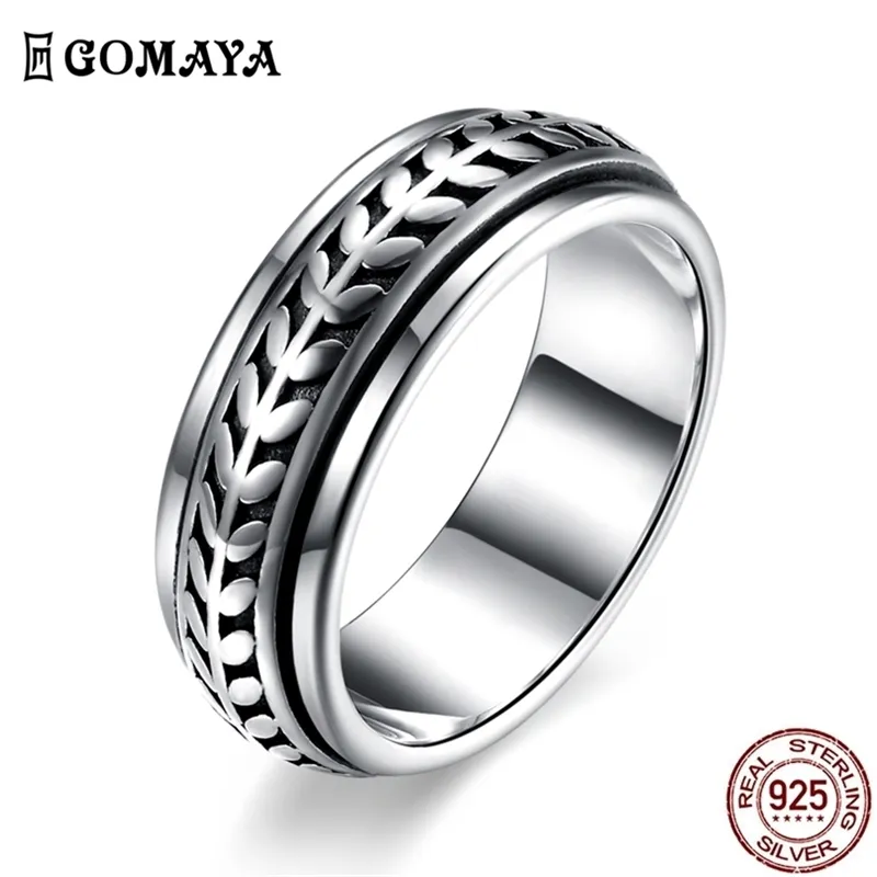 GOMAYA Vintage Street Dance Rock Punk Cocktail Rings Cool Gothic 925 Sterling Silver Unisex Party Jewelry Ring For Women And Men 211217