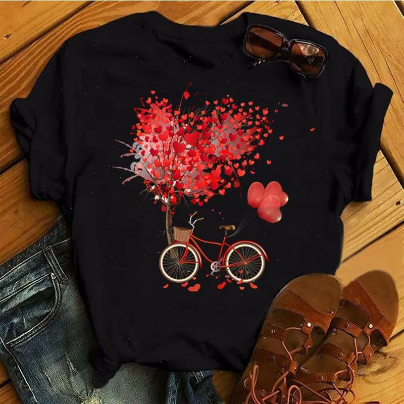 Mulheres Bicicleta Preto Camiseta Girl Harajuku Estilo Coreano Gráfico Tops Kawaii Feminino T-shirt Drop Drop