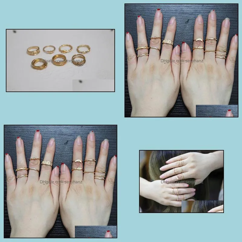 Hot Fashion Jewelry Vintage Gold Ring Set Combine Joint Ring Band Ring Toes Rings 12pcs/set S348