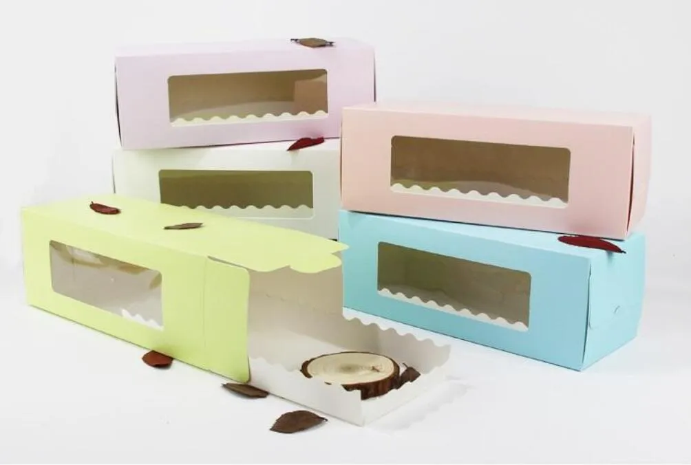 Presentförpackning 5 färger Lång kartong Bageri låda för tårta Roll Swiss Roll Boxes Cookie Cake Packaging