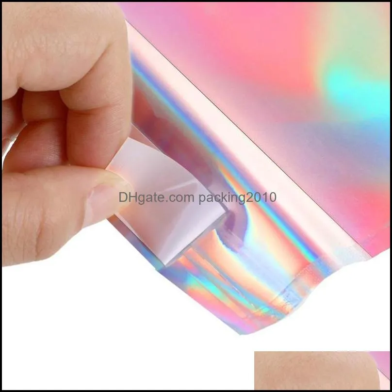 Storage Bags Big Size Laser Self-seal Adhesive Cosmetic Package Bag Jewelry Clear Front Holographic Aluminum Foil Envelope Mailing