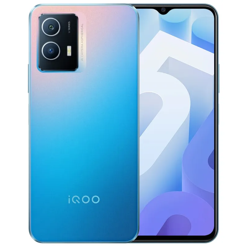 Téléphone portable d'origine Vivo IQOO U5 5G 6 Go de RAM 128 Go de ROM Octa Core Snapdragon 695 Android 6,58 "120 Hz Plein écran 50,0 MP 5000 mAh ID d'empreinte digitale Face Wake Smart Cell Phone