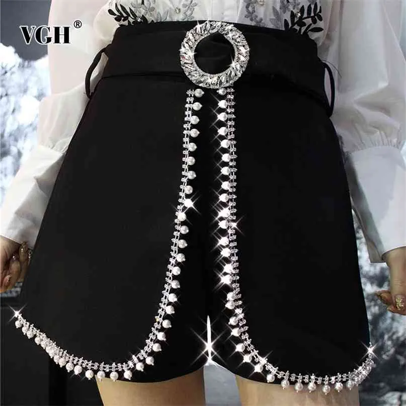 Vintage negro Patchwork diamante corto para mujer cintura alta falso dos coreanos faldas cortas mujer verano moda ropa 210531