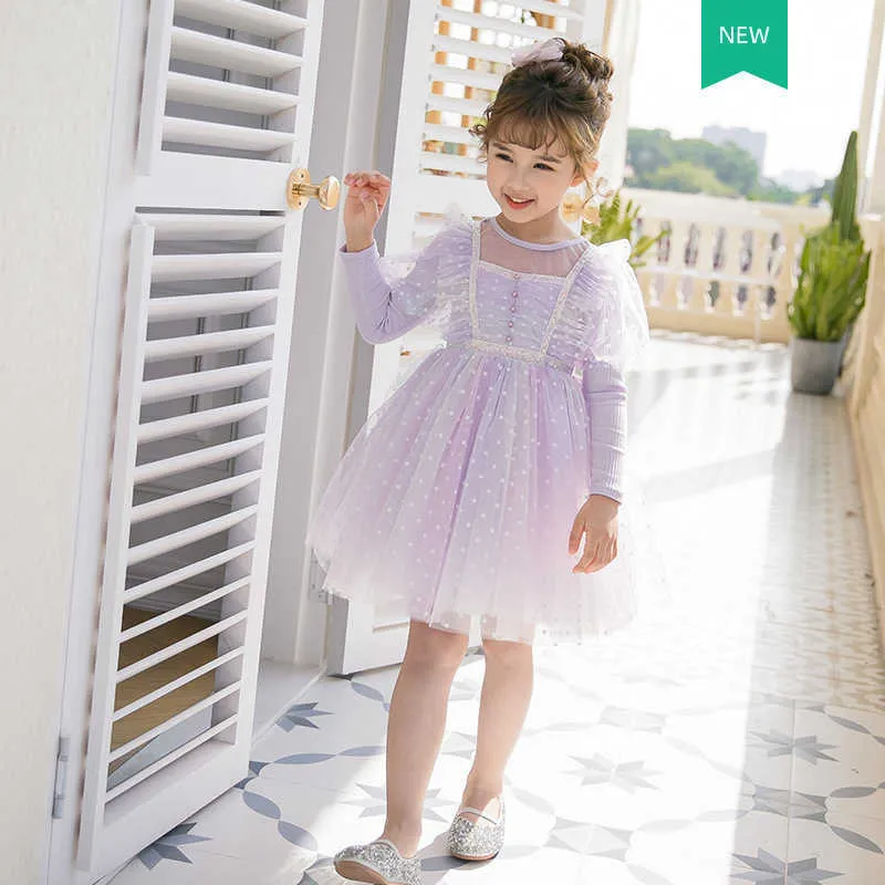 Korean Teens Girls Long Sleeve Spring Dress for Kids Princess Vestido Children Tutu Costume Clothing 210529