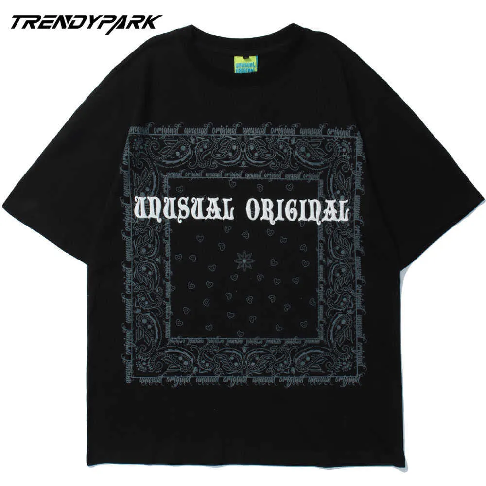 Męska koszulka Vintage Paisley Drukowane Lato Krótki Rękaw Hip Hop Oversize Cable Casual Harajuku Streetwear Top Tee Men Tshirts 210601