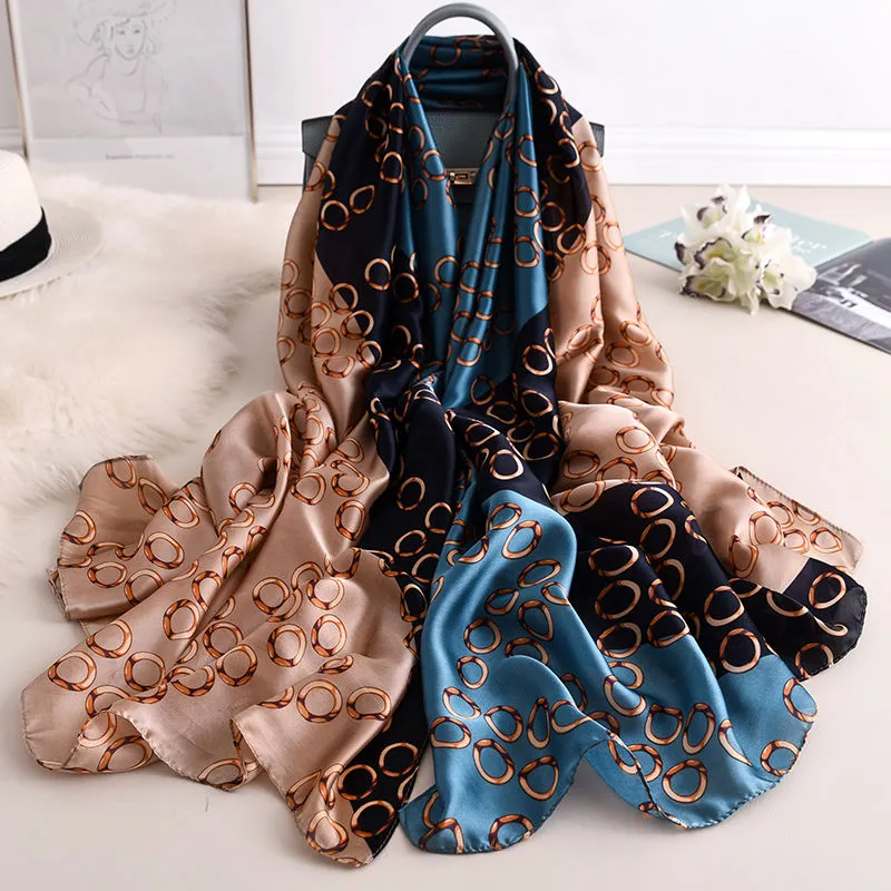 180 * 90cm Ny märke Kvinnors Scarf Senior Lång Singelskikt Chiffon Silk Sjal Fashion Travel Soft Gift Vacker Elegant Tryckt