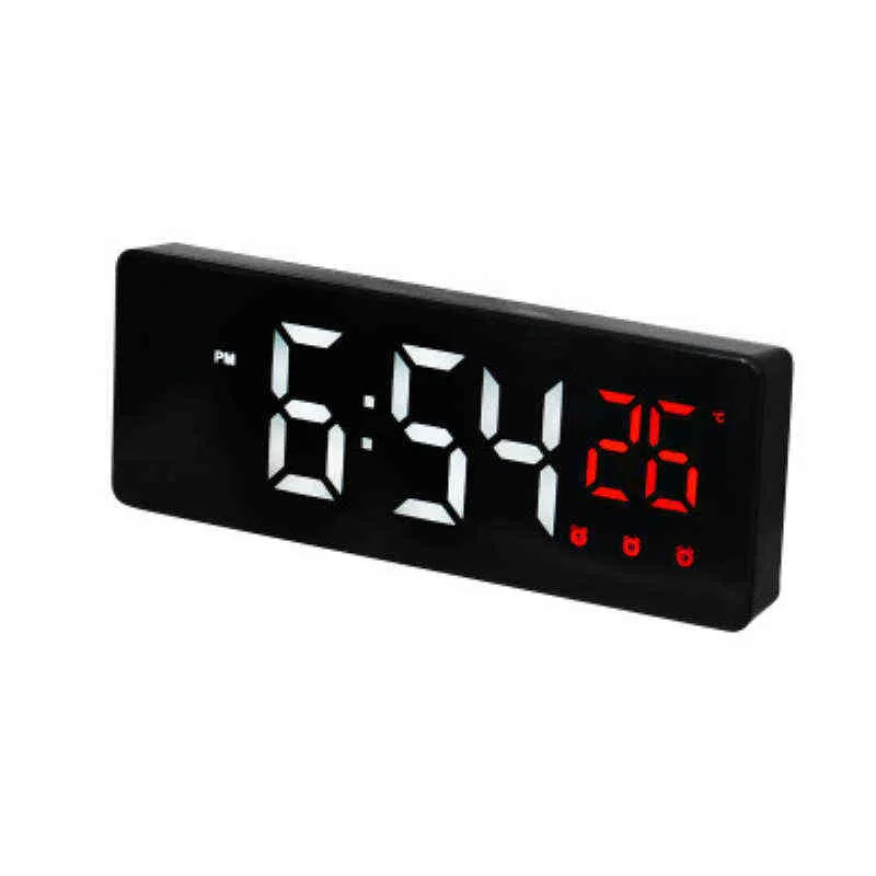 LED Spegelskärm Väckarklocka Creative Digital Clock Voice Control Snooze Time Datum Temperaturdisplay för heminredning 211111