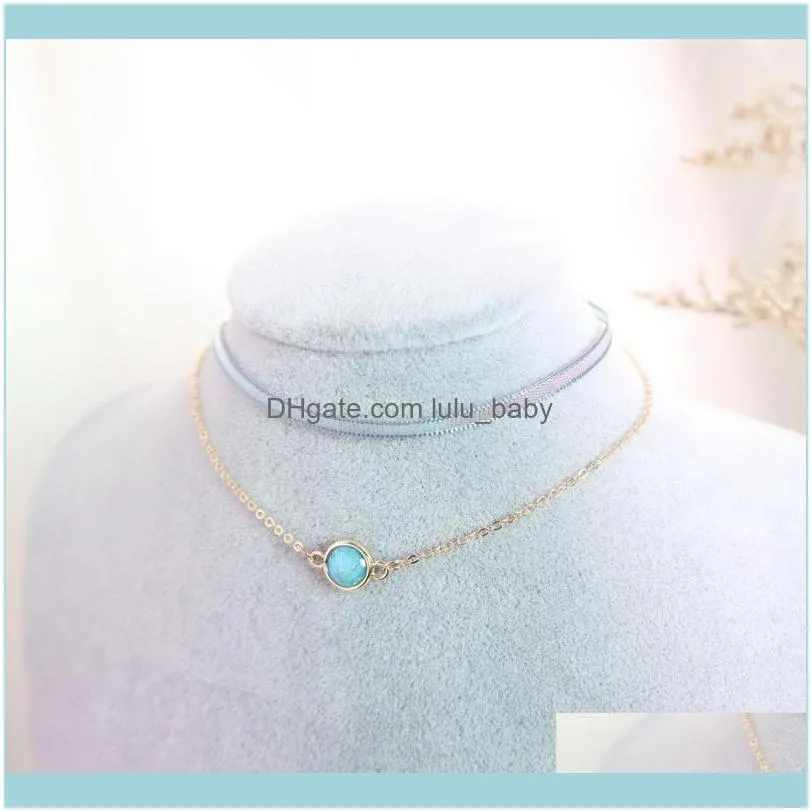Chokers Korean Style Double Layer Round Heart Pendant Choker Necklace For Women Fashion Sweet Clavicle Chain Collares Gift FS141