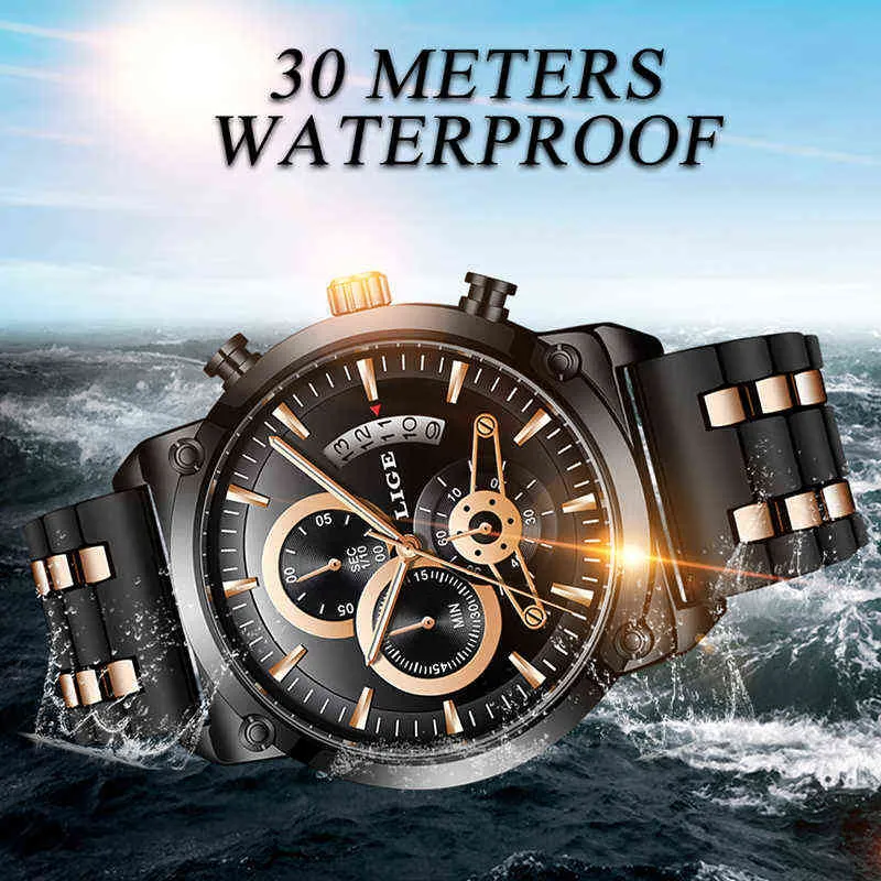 Relogio Masculino Lige Sport Mens Horloges Topmerk Luxe Silicagel Waterdichte Quartz Horloge Mannen Mode Datum Chronograph Clock 210527