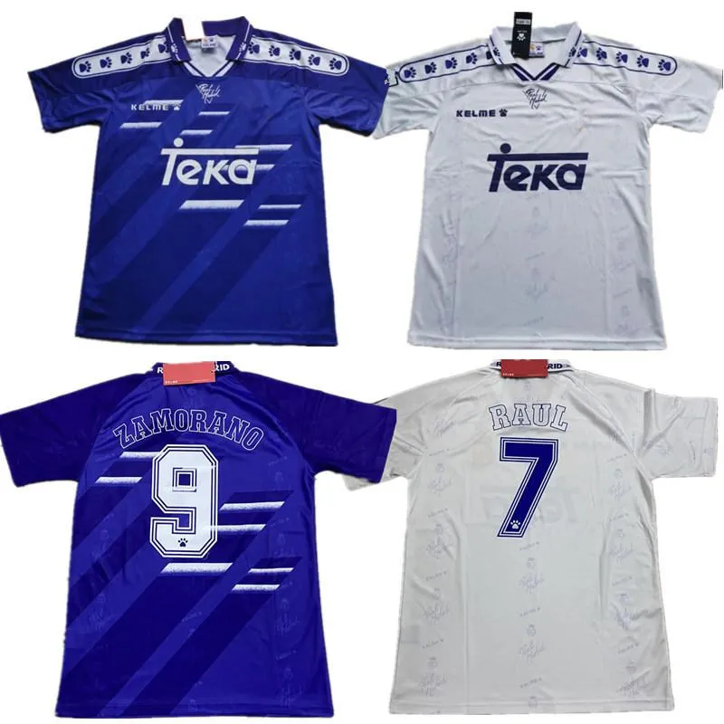 94 96 97 98 99 2000 ريترو جيرسي لكرة القدم الفانيلة 3 # R.CARLOS 4 HIERRO # 7 Raul # 9 Zamorano # 6 Redondo 8 # MIJATOVIC قمصان Vintage Calcio Camiseta de futbol