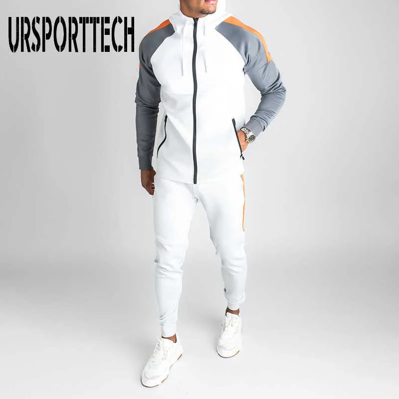 Män joggare kostym set solid tracksuit man varumärke våren höst sport kostym man hoodies + byxor varm sportkläder herrkläder y0831