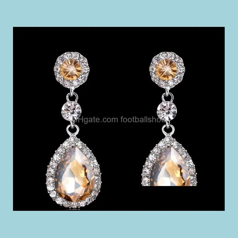 New Women Wedding Earrings Multicolor Crystal Waterdrop Earrings 925 Sterling Silver Plated Drop Earrings 4 Colors