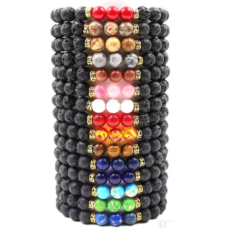 Lava Rock Stone Bead Armband Chakra Charm Natursten eterisk olja Diffuser Pärlor Kedja För kvinnor Män Mode Hantverk Smycken