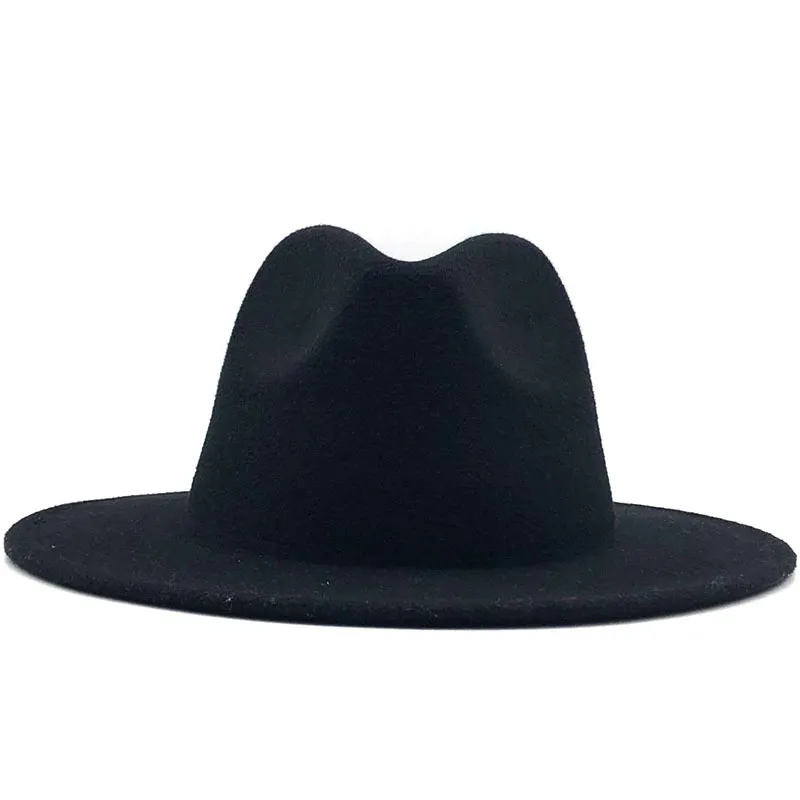 Unisex Platte rand wol vilt fedora hoeden met riem rood zwart patchwork jazz formele hoed Panama cap trilby chapeau voor mannen vrouwen hoge kwaliteit A6
