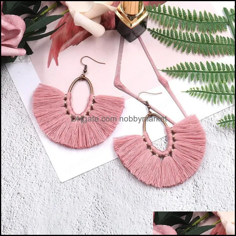 Fashion Women Fan-shaped Fringed Earring Female Bohemian Statement Jewelry Boho Handmede Round Dangle Earrings For Woman Hangers