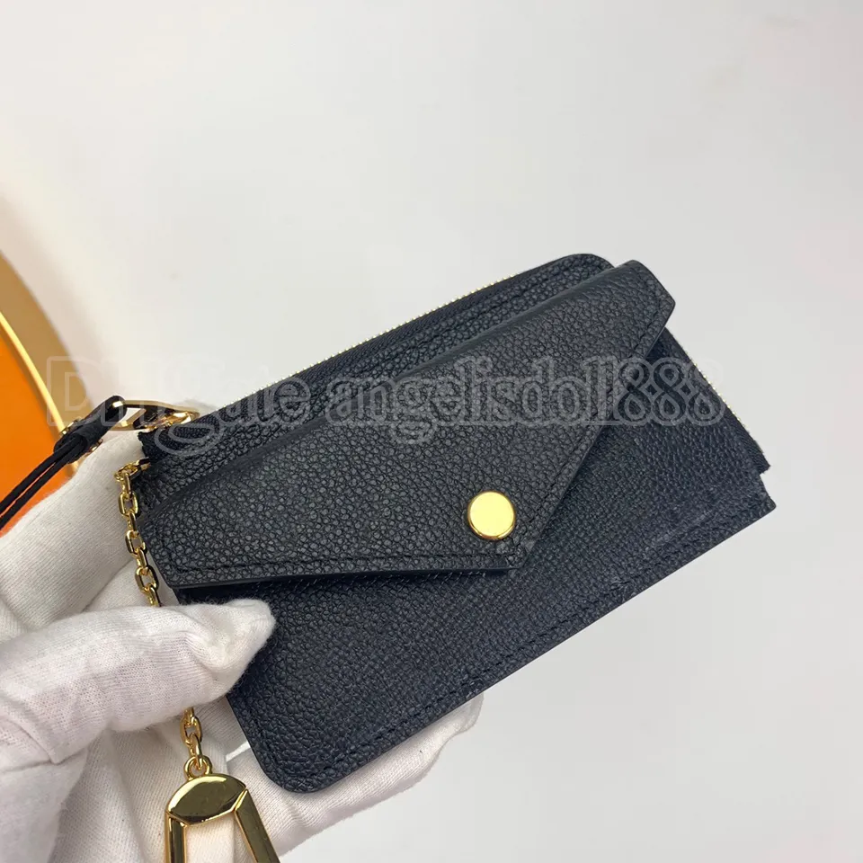 Kvinnor kuvert dragkedja plånbok kreditkortshållare myntväska alla svarta logotyper präglade äkta läder empreint Recto Verso topp 7A kvalitet designer plånböcker för män