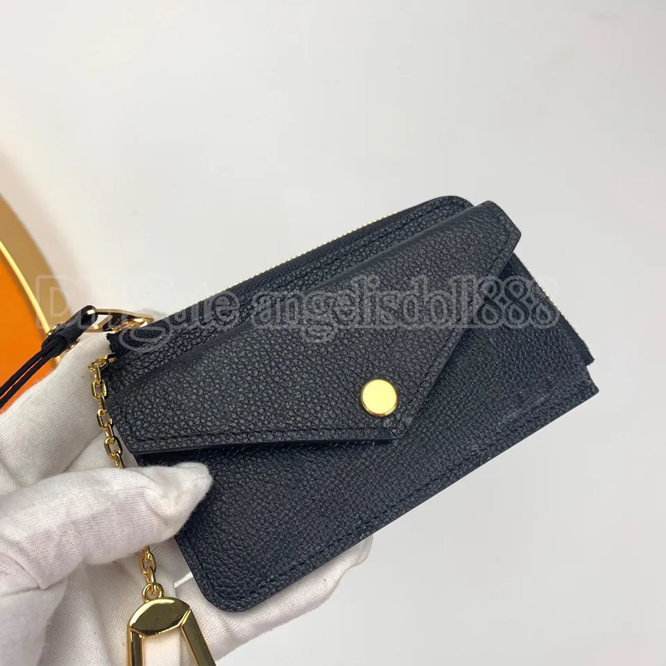 Portafoglio donna busta con cerniera porta carte di credito portamonete tutto nero loghi goffrati in vera pelle empreint Recto Verso top 7A portafogli da uomo di design di qualità