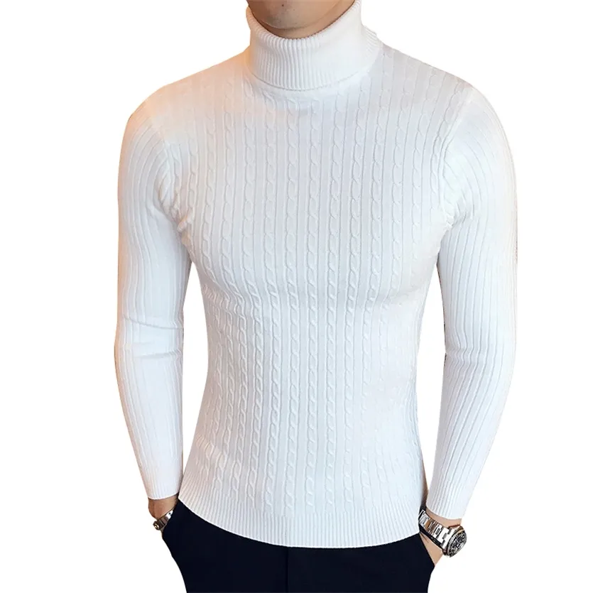 Vinterhög hals Tjock varm tröja män Turtleneck Brand S tröjor Slim Fit Pullover Knitwear Male Double Collar 220125