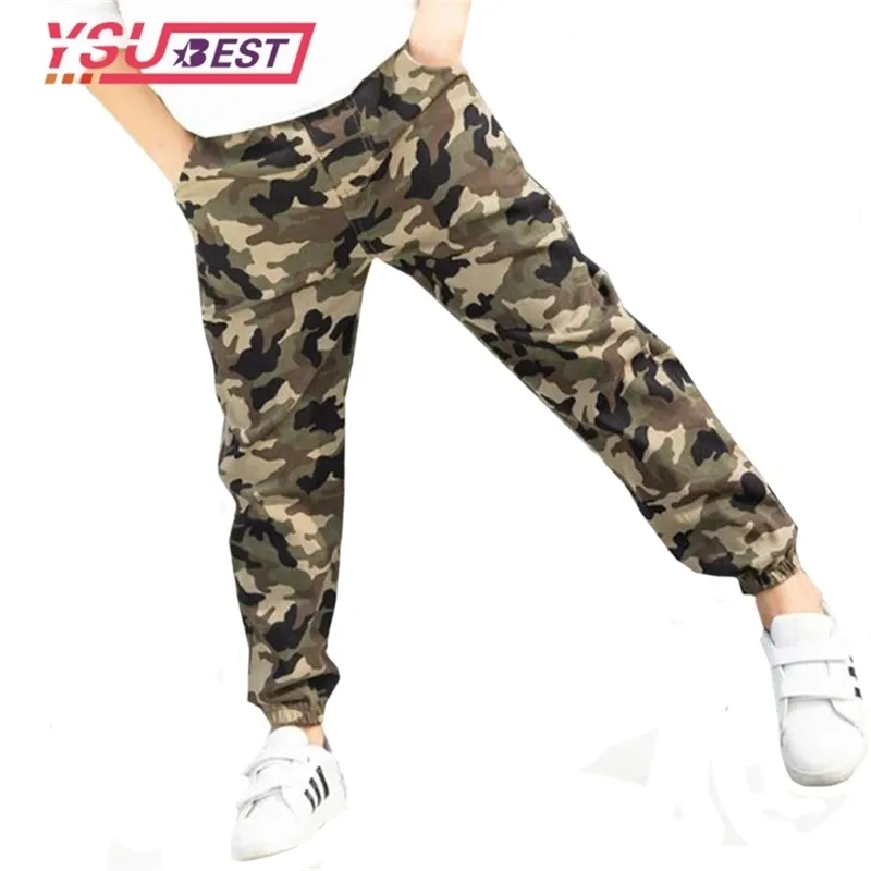 Neue Kinder Hosen Junge Camouflage Hosen Jogging Broek Kordelzug Werkzeug Hosen Baggy Taschen Jungen Jogger Cargo Hosen 210306