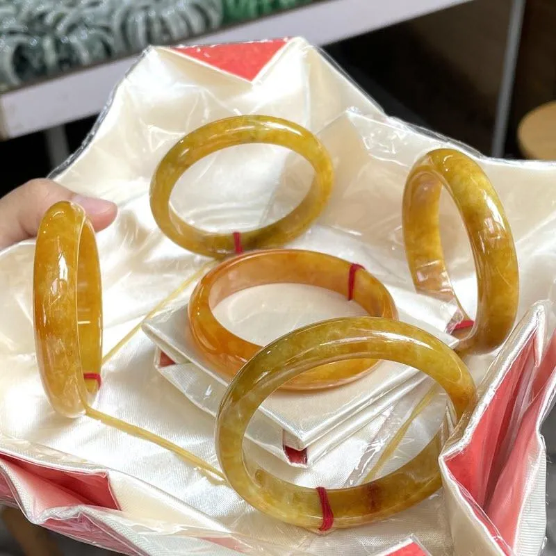 Bangle 100% Real Jade Bransoletka żółta jadeite jasper bransoletki szerokie dorosłe kobiety biżuteria ręka para